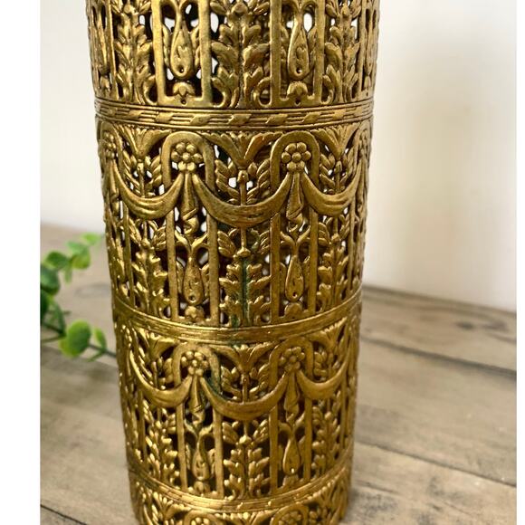 Vintage Ormolu Brass Filigree Hairspray Cover Hollywood Regency Vanity Decor - Picture 7 of 10